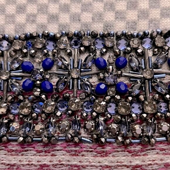 J. Crew sweater w multi patterns, beautiful bead work stripe NWOT XS - Picture 5 of 10